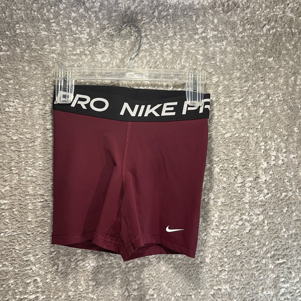 NIKE PRO Women Biker Shorts Small Red Black 4" Training‎ Polyester Sports